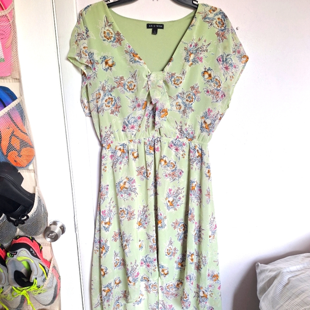 AS U WISH LARGE FLORAL GREEN ASYMMETRICAL DRESS